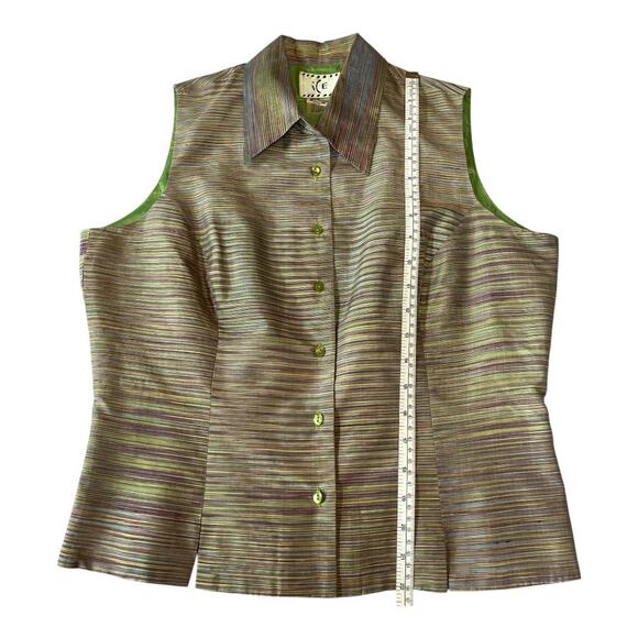 VINTAGE ICE Silk Striped Sleeveless Top | Size 10 | Green | Statement Y2K Formal - Picture 11 of 14